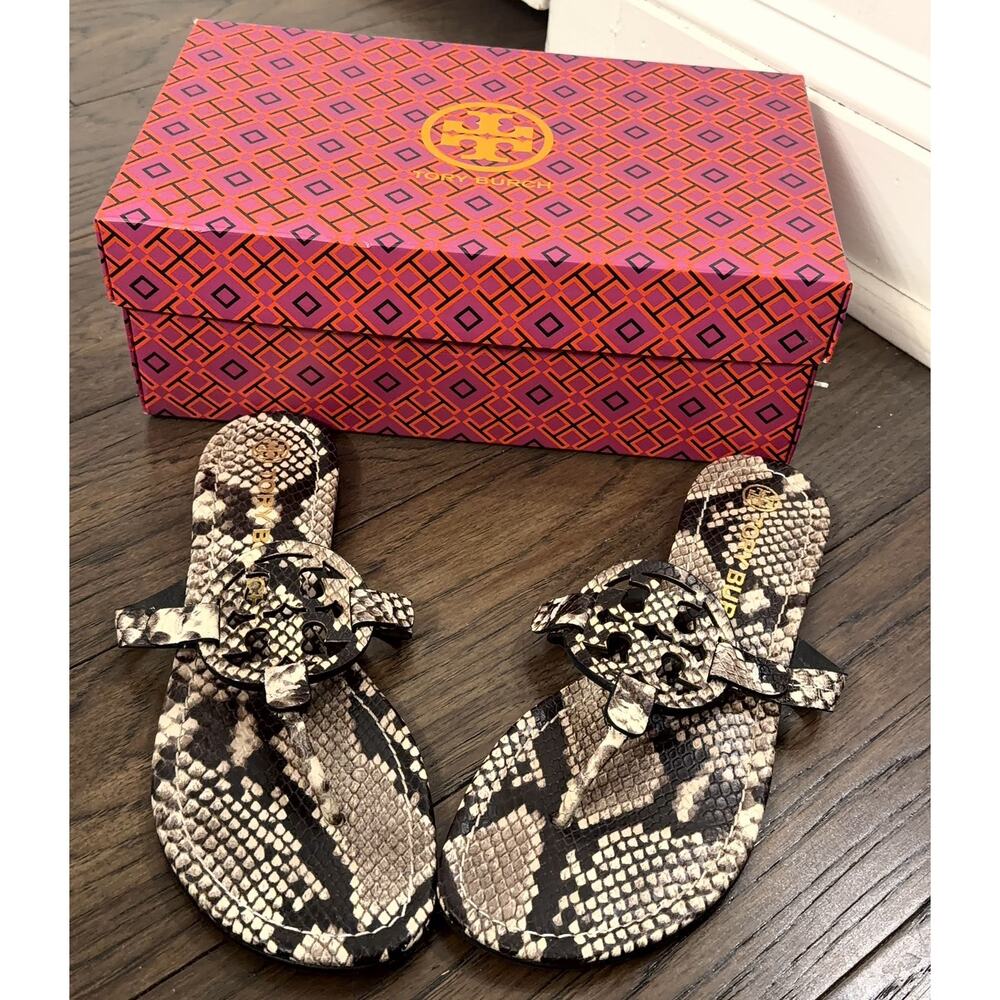 Tory Burch Women Miller Sandals Snakeprint w/box Barely Worn size 8.5